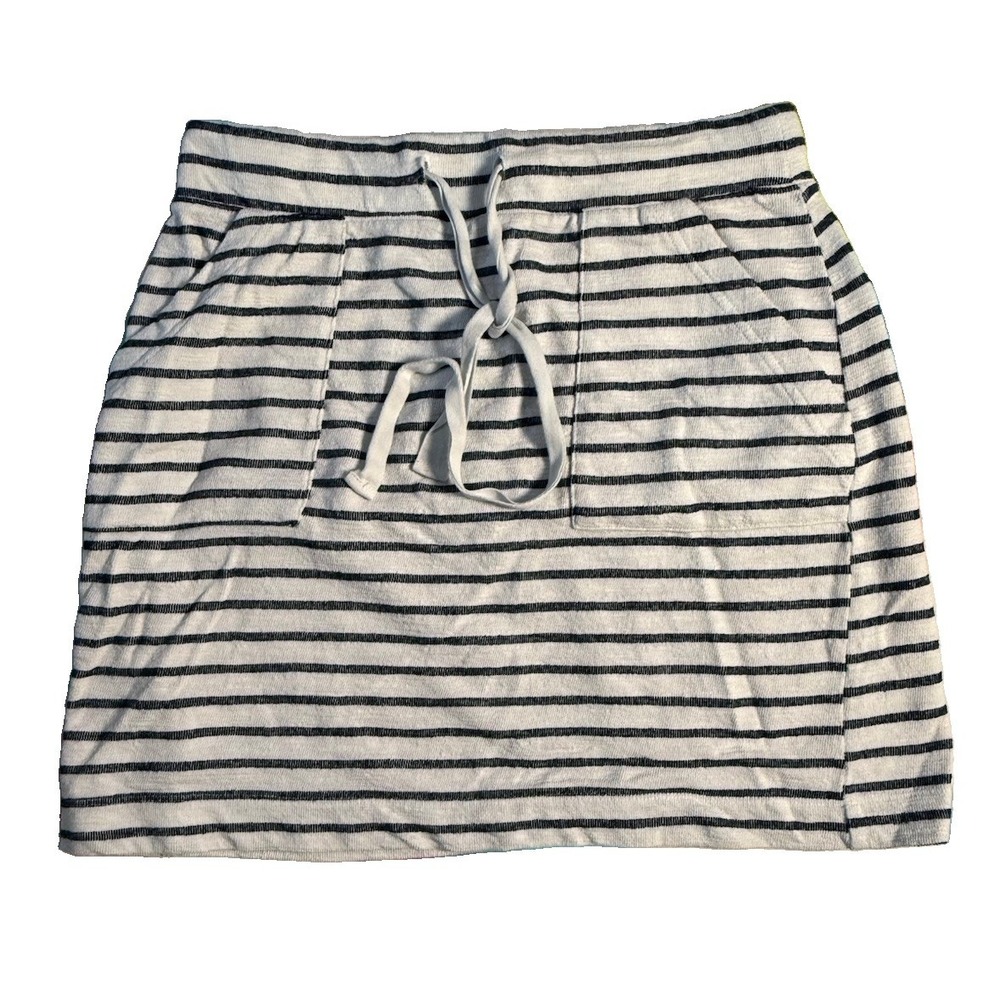 LOFT OUTLET WOMEN'S KNIT SKIRT WHITE BLACK STRIPED TERRYCLOTH LOUNGE MEDIUM